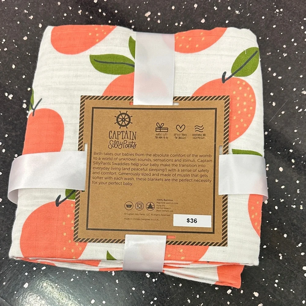 Captain Silly Pants Orange Fruit Muslin Baby Blanket